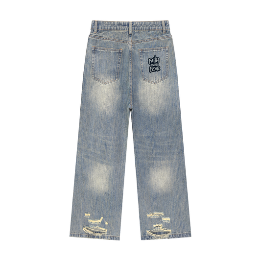 Vintage Wash Distressed Denim Jeans
